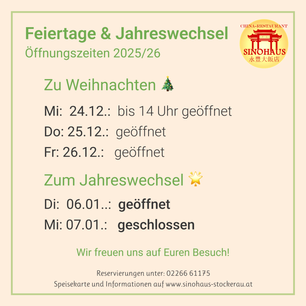 Öffnungszeiten während Weihnachtszeit und Jahreswechsel 2025 und 2026